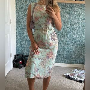 Vintage Constance Saunders 100% Silk Midi Floral Dress